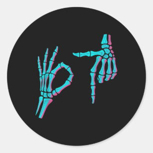 Skelet Hand Grappig Zes Zeven 6 7 Meme 67 Hallowee Ronde Sticker