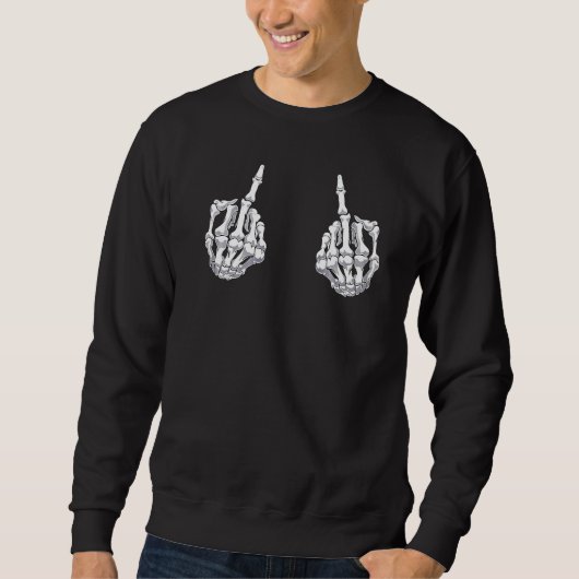 Skelet Hand Halloween Botten Middenvinger Schedel Trui (Voorkant)