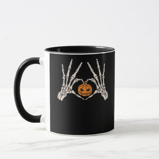 Skelet Hand Hart en Pompoen Grappige Schedel Halve Mok (Links)