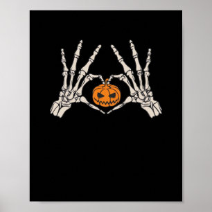 Skelet Hand Hart en Pompoen Grappige Schedel Halve Poster