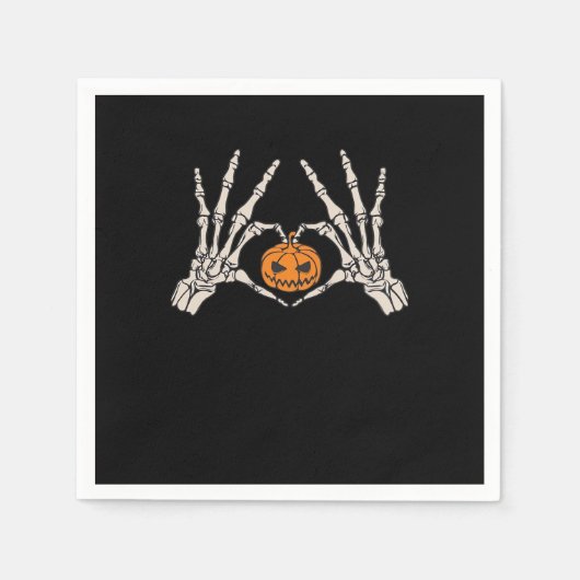 Skelet Hand Hart en Pompoen Grappige Schedel Halve Servet (Voorkant)