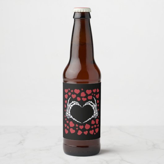Skelet Hand Hart Grappige Botten Valentijnsdag Bier Etiket (Voorkant)