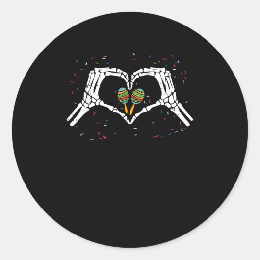 Skelet Hand Hart Maracas Cinco De Mayo Mexicaans Ronde Sticker (Voorkant)