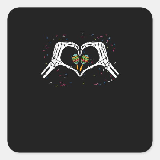 Skelet Hand Hart Maracas Cinco De Mayo Mexicaans Vierkante Sticker (Voorkant)