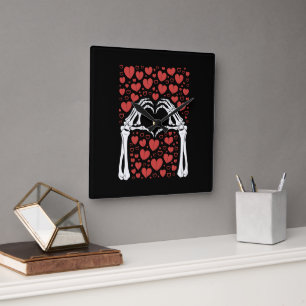 Skelet Hand Hart Valentijnsdag Grappige Liefde Vierkante Klok