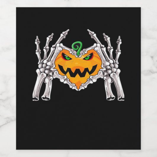 Skelet Hand Heart Sign Bone Kostuum Wijn Etiket (Enkel label)