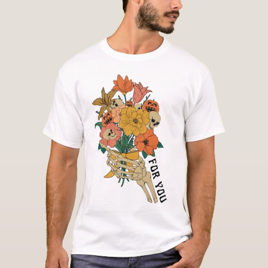 Skelet Hand Holding Bloemen Halloween T-shirt (Voorkant)