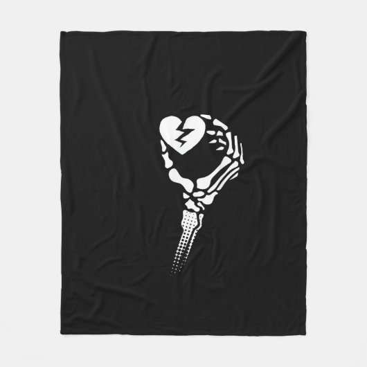 Skelet Hand Holding Heart Fleece Deken (Voorkant)