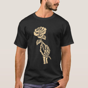 Skelet Hand Holding Roos Esthetische Rode Bloem T-shirt