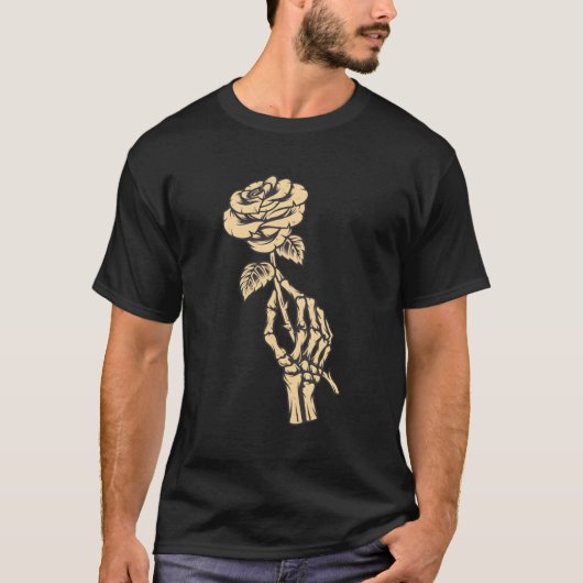 Skelet Hand Holding Roos Esthetische Rode Bloem T-shirt (Voorkant)