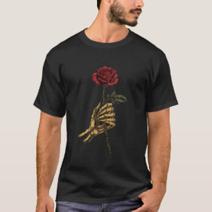 Skelet Hand Holding Roos Red Rose Flower T-shirt