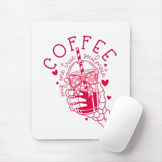 Skelet Hand Koffie Rode Harten Gotisch Muismat (Met muis)