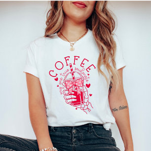 Skelet Hand Koffie Zielsverwant Rode Roze Harten T-shirt