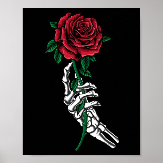 Skelet Hand met een rode Rose Halloween kostuum Poster (Voorkant)