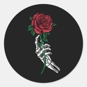 Skelet Hand met een rode Rose Halloween kostuum Ronde Sticker