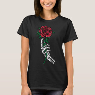Skelet Hand met een rode Rose Halloween kostuum T-shirt