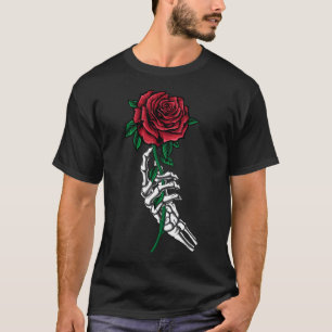 Skelet Hand met een rode Rose Halloween kostuum T-shirt