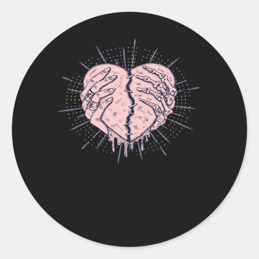 Skelet Hand met Hart Classic Ronde Sticker (Voorkant)