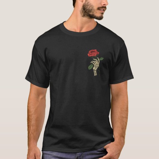 Skelet hand met rode roos t-shirt (Voorkant)