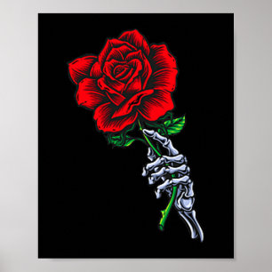 Skelet Hand met Roos _ Esthetische Rode Bloem Poster