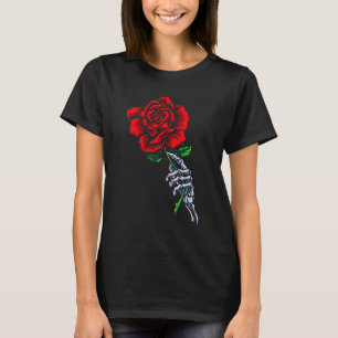 Skelet Hand met Roos _ Esthetische Rode Bloem T-shirt