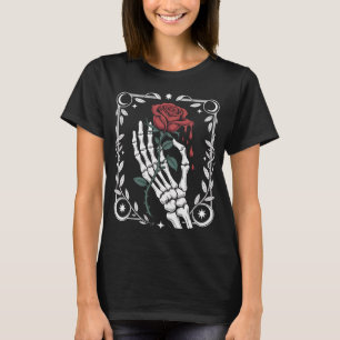 Skelet Hand met Roos Gothic T-Shirt voor Donker