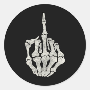 Skelet hand middelvinger voor off  schedel ronde sticker