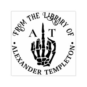 Skelet Hand Middenvinger Bibliotheek Boek Naam Ini Zelfinktende Stempel