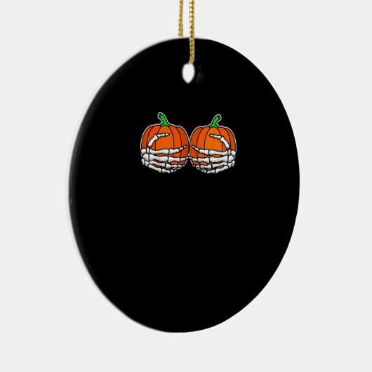 Skelet Hand op borst Pompoen Halloween Vrouwen Keramisch Ornament (Rechts)