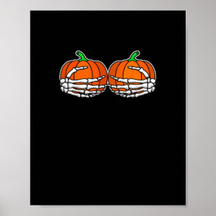 Skelet Hand op borst Pompoen Halloween Vrouwen Poster
