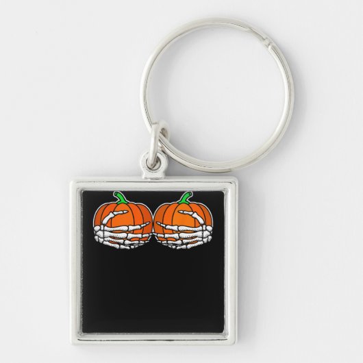 Skelet Hand op borst Pompoen Halloween Vrouwen Sleutelhanger (Voorkant)