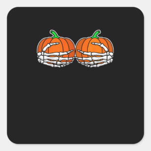 Skelet Hand op borst Pompoen Halloween Vrouwen Vierkante Sticker