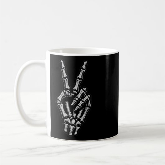 Skelet Hand Peace Sign Bone 1 Koffiemok (Links)