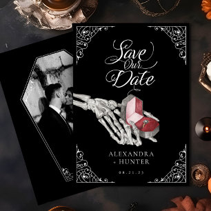 Skelet Hand Ring Gotische Bruiloft Save the Date Kaart
