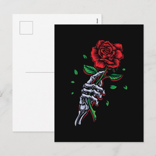 Skelet Hand Rode Roos Bloem Feestdagenkaart (Voorkant / Achterkant)