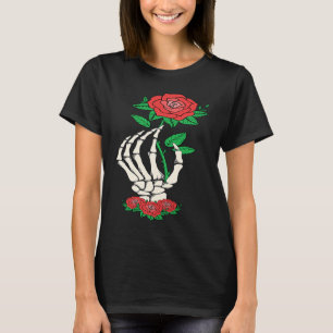 Skelet Hand Rode Roos Bloem Valentijnsdag Liefde T-shirt