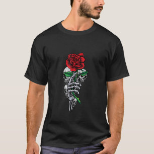 Skelet Hand rood en mooi Roos Flower en SK T-shirt