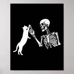 Skelet Hand Spelen Kat Grappig Halloween Kostuum Poster
