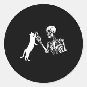 Skelet Hand Spelen Kat Grappig Halloween Kostuum Ronde Sticker