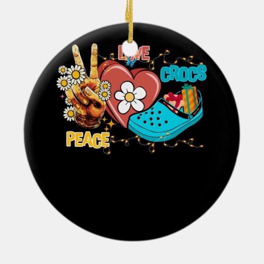 Skelet Hand Vrede Liefde Crocs Familie Xmas Pyjama Keramisch Ornament (Achterkant)