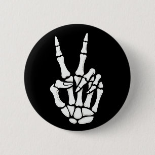 Skelet Hand Vredesteken Cool Halloween Ronde Button 5,7 Cm