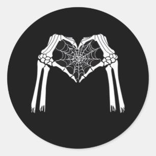 Skelet Handen Cobweb Hart (Wit) Classic Ronde Sticker