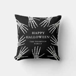 Skelet Handen Familienaam Gelukkig Halloween Zwart Kussen