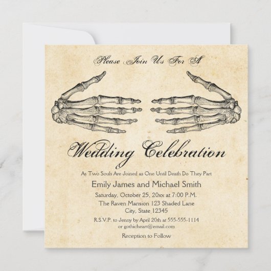 Skelet Handen Gotische Bruiloft Uitnodiging (Voorkant)