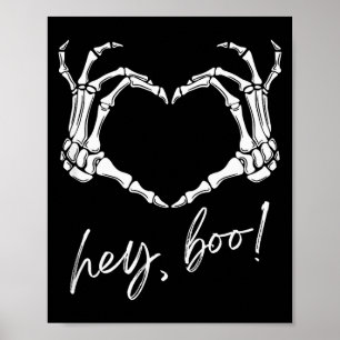 Skelet Handen Hart Hey Boo Grappig Halloween Manne Poster