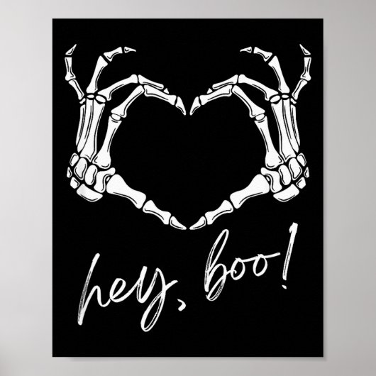 Skelet Handen Hart Hey Boo Grappig Halloween Manne Poster (Voorkant)