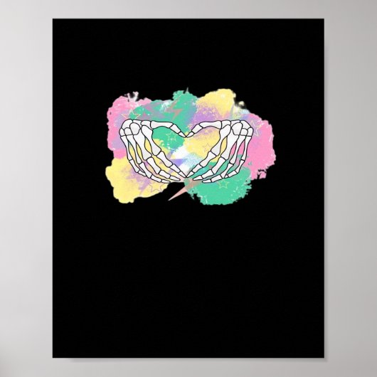 Skelet Handen Hart Met Abstract Gekleurde Backgr Poster (Voorkant)