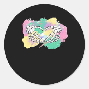 Skelet Handen Hart Met Abstract Gekleurde Backgr Ronde Sticker