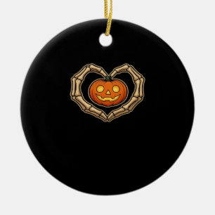 Skelet Handen Hart Met Pompoen Schattige Spooky Ha Keramisch Ornament