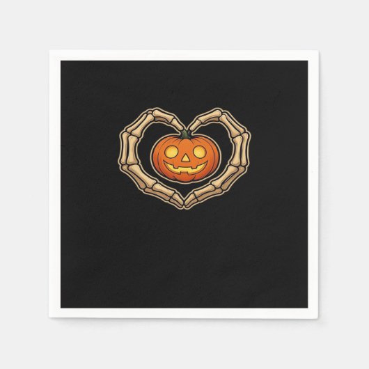 Skelet Handen Hart Met Pompoen Schattige Spooky Ha Servet (Voorkant)